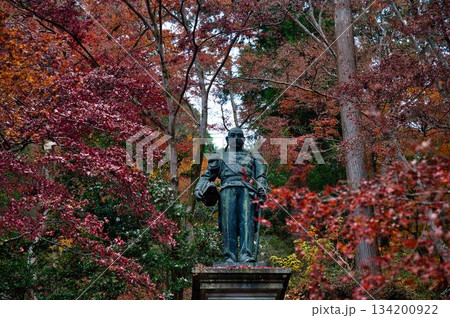 銅像と紅葉 134200922