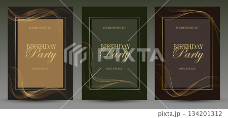 Abstract shiny gold wave Invitation Card Design. Vector illustration. Merry Christmas, Happy New Year, Birthday, Anniversary Background. BG for invitation and greeting card Abstract shiny gold wave Invitation Card Design. Vector illustration. Merry Christmas, Happy New Year, Birthday, Anniversary Background. BG for invitation and greeting card 134201312