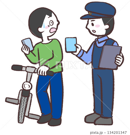 青切符渡される自転車の男性のイラスト 134201347