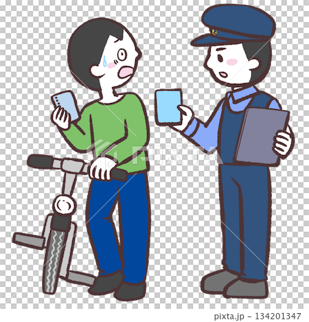 青切符渡される自転車の男性のイラスト 134201347