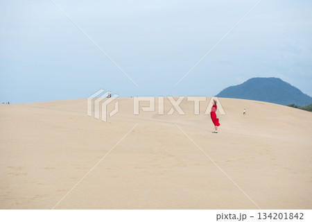 鳥取砂丘にいる女性 134201842