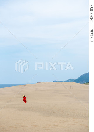 鳥取砂丘にいる女性 134201858