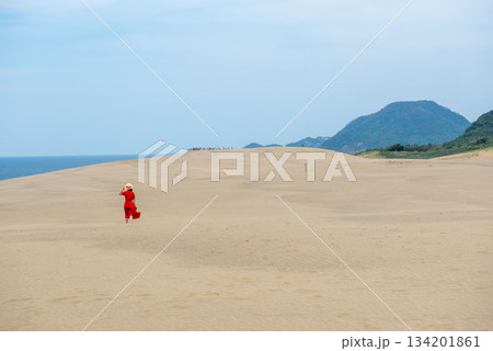 鳥取砂丘にいる女性 134201861