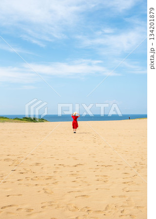 鳥取砂丘にいる女性 134201879