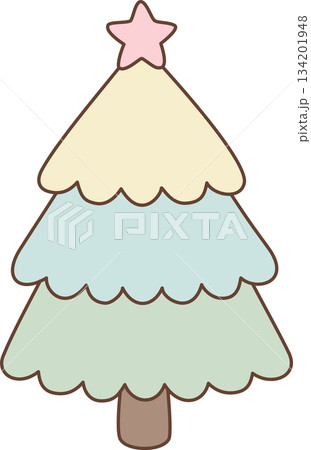 Cute Pastel Christmas Tree Illustration with Pink Star Topper 134201948