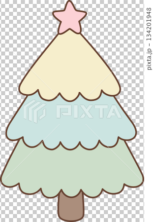 Cute Pastel Christmas Tree Illustration with Pink Star Topper Cute Pastel Christmas Tree Illustration with Pink Star Topper 134201948