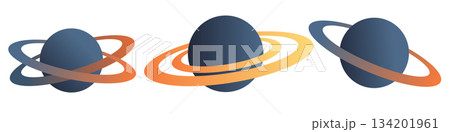 Set of space clip art. Planets with rings. Hand-drawn illustration. Scene builder, set of elements. Flat design. 134201961