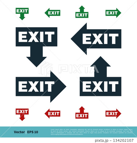 Exit Sign Arrow Icon Vector Logo Template Illustration Design. Vector EPS 10. Exit Sign Arrow Icon Vector Logo Template Illustration Design. Vector EPS 10. 134202107