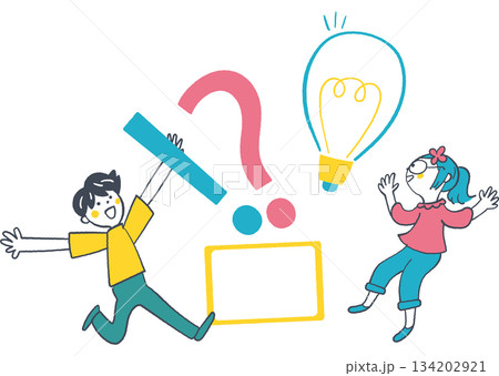 疑問を解決してひらめく元気な小学生 楽しいタブレット学習と意欲を表す手書きイラスト 疑問を解決してひらめく元気な小学生 楽しいタブレット学習と意欲を表す手書きイラスト 134202921
