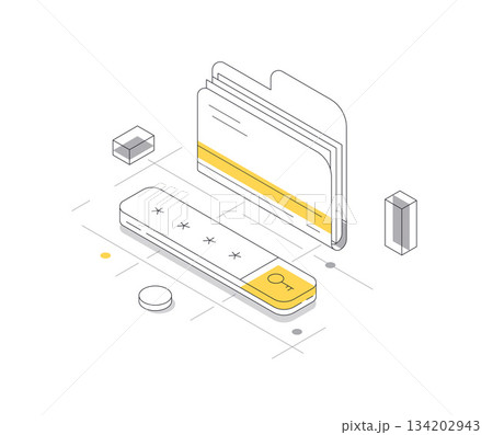 depicting personal data management. A key symbol highlights security, complemented by abstract folders depicting personal data management. A key symbol highlights security, complemented by abstract folders 134202943