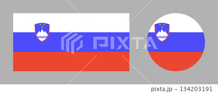 Rectangle, circle set of flag of Slovenia. State round, rectangular symbol of Republic of Slovenia. 134203191
