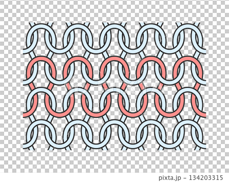 Enlarged view of two-color simple knit stitches - Illustration of purl structure and knitting image 134203315