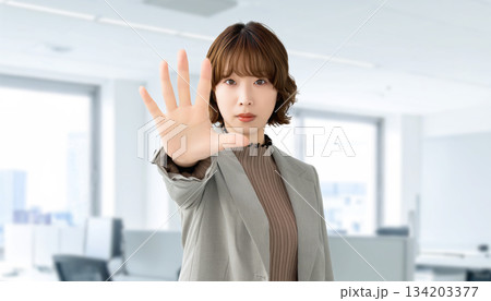 ストップ!制止する女性・ビジネスウーマン ストップ!制止する女性・ビジネスウーマン 134203377