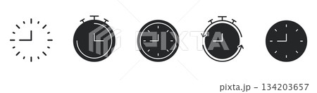 Clock And Stopwatch Solid Icon Set. Time...のイラスト素材 [134203657] - PIXTA