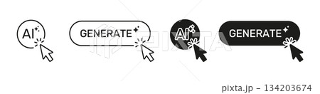 Ai Generate Button Click Icon Set. Artificial Intelligence Activation And Content Creation Symbol Collection. Isolated Vector Illustration 134203674