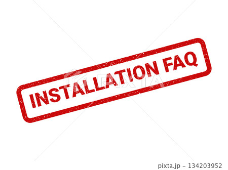 A distressed grunge rubber stamp design highlighting Installation FAQ for quick access to frequently asked questions and support 134203952