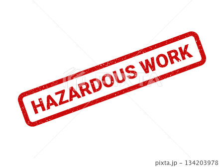 A distressed rubber stamp displaying Hazardous Work within a rectangular border, for critical safety communication 134203978