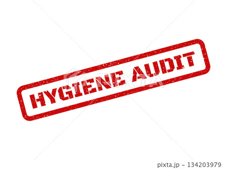 A distressed rubber stamp mark indicating a hygiene audit process is underway or has been performed 134203979