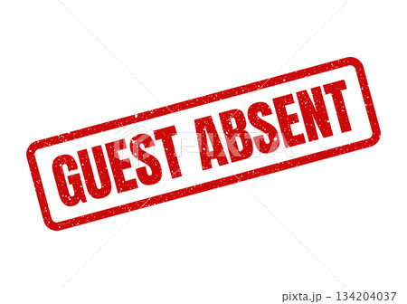 A red distressed stamp illustration indicating a guest absent status with speckled details 134204037