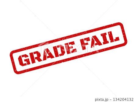 A textured red rectangular rubber stamp indicating GRADE FAIL for academic assessment results and unsuccessful evaluations A textured red rectangular rubber stamp indicating GRADE FAIL for academic assessment results and unsuccessful evaluations 134204132