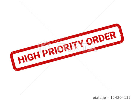 A textured red rectangular stamp displaying HIGH PRIORITY ORDER for urgent shipping and logistics management A textured red rectangular stamp displaying HIGH PRIORITY ORDER for urgent shipping and logistics management 134204135