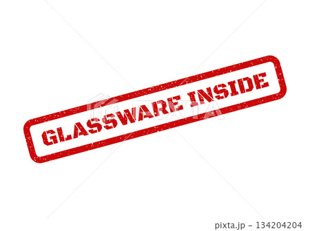 Diagonal red grunge stamp with text specifically warning about glassware contained inside a parcel or box Diagonal red grunge stamp with text specifically warning about glassware contained inside a parcel or box 134204204