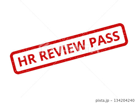 Distressed rectangular rubber stamp displaying the important message HR REVIEW PASS for official documentation 134204240