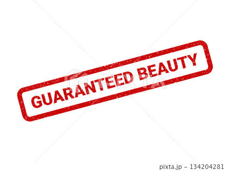 Distressed rectangular seal featuring guaranteed beauty text for aesthetic service and product endorsement 134204281
