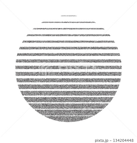 Retro sun sunset in style of 80s, 90s. Black sun with striped gradient lines and grain texture isolated on white. Abstract vintage futuristic vector illustration for cyberpunk, music party, games 134204448