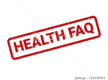 Distressed red rubber stamp with the capitalized text HEALTH FAQ prominently displayed in a bold font Distressed red rubber stamp with the capitalized text HEALTH FAQ prominently displayed in a bold font 134204455