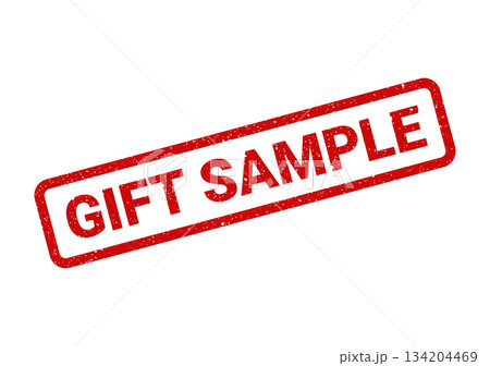 Distressed rubber stamp design featuring GIFT SAMPLE text within a rectangular frame, indicating a complimentary item Distressed rubber stamp design featuring GIFT SAMPLE text within a rectangular frame, indicating a complimentary item 134204469
