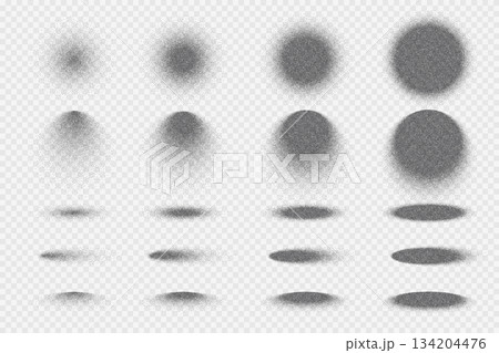 Spray dotted background with noise grain. Round and oval abstract frames with shadow spray sand effect. Vector set isolated on transparent background Spray dotted background with noise grain. Round and oval abstract frames with shadow spray sand effect. Vector set isolated on transparent background 134204476