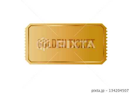 Golden ticket on white background. Gold coupon, sticker or discount tag mockup. Cinema, theater, concert, party, event, festival invitation entrance. Realistic vector illustration Golden ticket on white background. Gold coupon, sticker or discount tag mockup. Cinema, theater, concert, party, event, festival invitation entrance. Realistic vector illustration 134204507