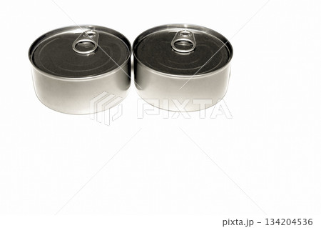 Two cans of fish on white background. Two cans of fish on white background. 134204536