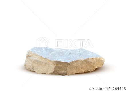 Stone podium background. Rock stand product display. Natural grey marble pedestal on white wall for product placement. Modern minimal cosmetic design. Fashion beauty realistic vector illustration 134204548
