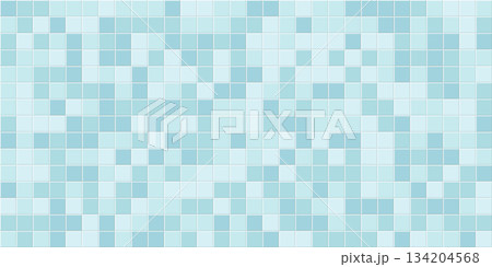 Blue white mosaic bathroom brick tile. Wall and floor in bath seamless background. Ceramic tiled grid pattern. Realistic 3d vector illustration 134204568