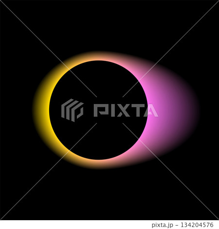 Neon color round frame with gradient effect. Abstract blending yellow pink light circle background. Colored rainbow bright icon. Colorful geometric graphic vector illustration isolated on black Neon color round frame with gradient effect. Abstract blending yellow pink light circle background. Colored rainbow bright icon. Colorful geometric graphic vector illustration isolated on black 134204576