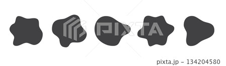 Organic blob irregular round abstract shapes vector set. Black liquid circle random amoebas isolated on white background. Fluid bobble blotch forms, deform drops, grey smooth pebbles 134204580