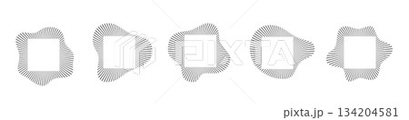 Circular sound waves. Abstract circular lines pattern. Music audio bursts. Ring of thin rays with wavy silhouette. Radial spectrum design. Geometric waveform vector illustration isolated on white 134204581