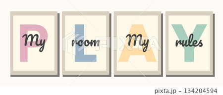 My Room My Rules Cute Playful Kids Wall Art Print for Children Decor poster 134204594