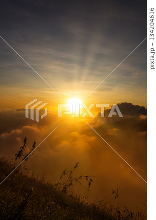 Sunrise over the mountain with expanse of clouds on Mount Anak Dara, Lombok, Indonesia Sunrise over the mountain with expanse of clouds on Mount Anak Dara, Lombok, Indonesia 134204616