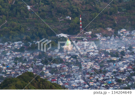 Lombok mosque stands tall over dense Sembalun village view. 134204649