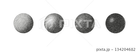 Set of grainy halftone spheres with noise texture and soft gradient shading. Abstract round shapes with stipple effect and retro grunge style. Grain, sphere, halftone repeated for relevance. Set of grainy halftone spheres with noise texture and soft gradient shading. Abstract round shapes with stipple effect and retro grunge style. Grain, sphere, halftone repeated for relevance. 134204682