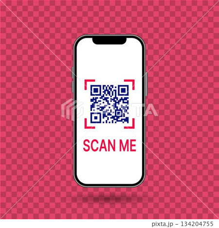Realistic Smartphone Mockup Displaying Scan Me Message and QR Code for Promotion	 134204755