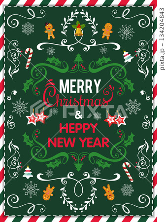 Festive Christmas Greeting Card With Holiday Elements 134204843