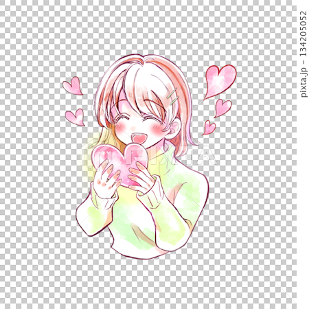 笑顔でハートを持つ女性 134205052