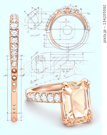 sketch of beautiful yellow diamond jewelry at blue background. digital artwork for branding and design. Ai generated sketch of beautiful yellow diamond jewelry at blue background. digital artwork for branding and design. Ai generated 134205092