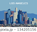 Los Angeles skyline. Pixel art illustration, retro style colors 134205156