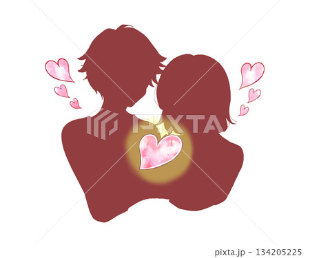 ハートを持つ男女　シルエット 134205225