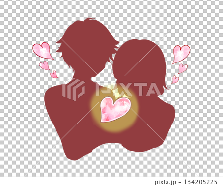ハートを持つ男女　シルエット 134205225